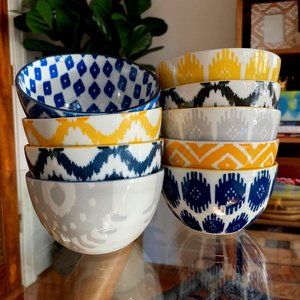 Lot of 9 West Elm Folk Pad Printed Bowls - Tribal Patterns - Never Used!